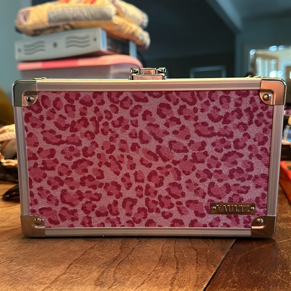 Vaults Pink leopard fabric covered pencil case